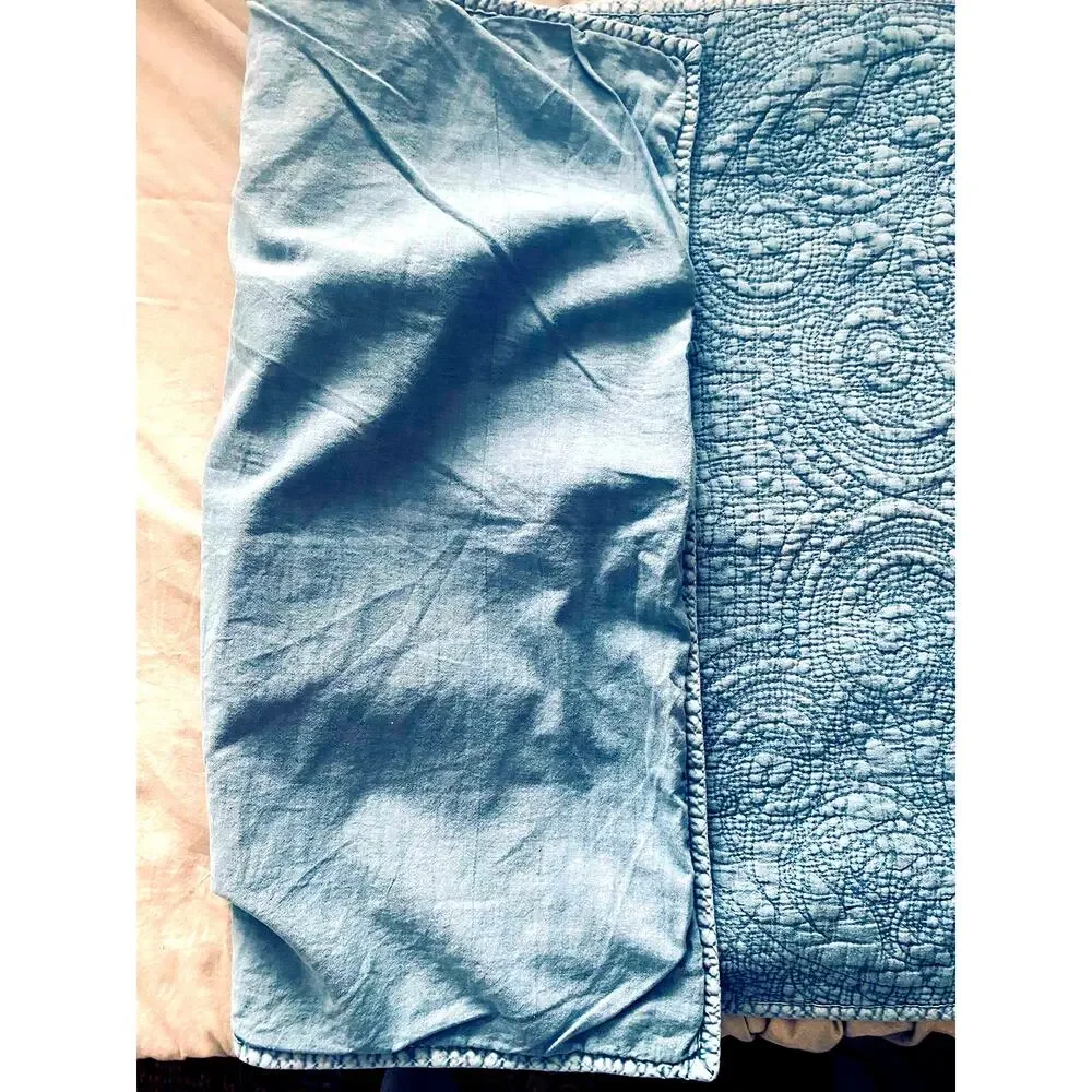 Vintage Ruff Hewn Bon-Ton Embroidered Standard Sham 20'x26' Faded Blue Denim
